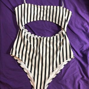 Retro pin stripe cut out bathing suit